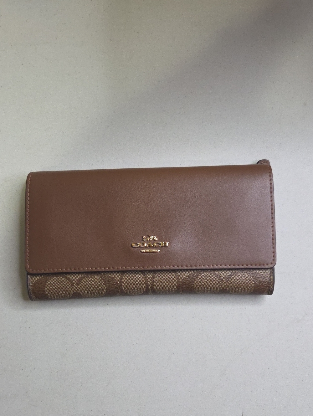 Coach Brown Signature Continental Wallet with Leather Flap